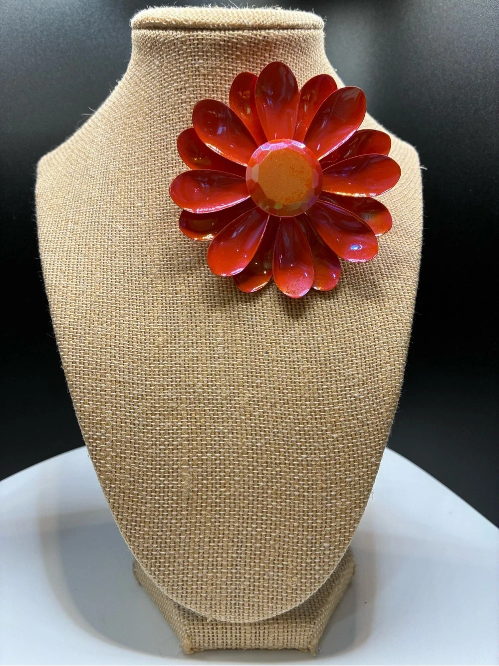 Vintage Glossy Orange  Flower Brooch -